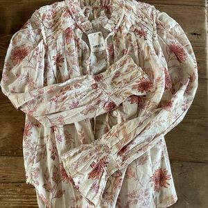 Free People Cream Ruffled Long Sleeve Blouse